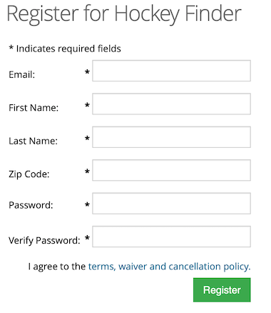 Example registration form