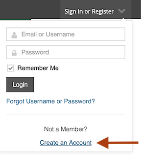 How to access create account from dropdown menu